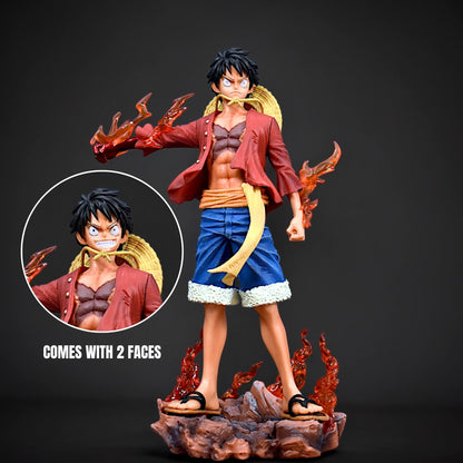 Luffy Flame Standing Action Figure With Dual Face 26 cm Height - One Piece